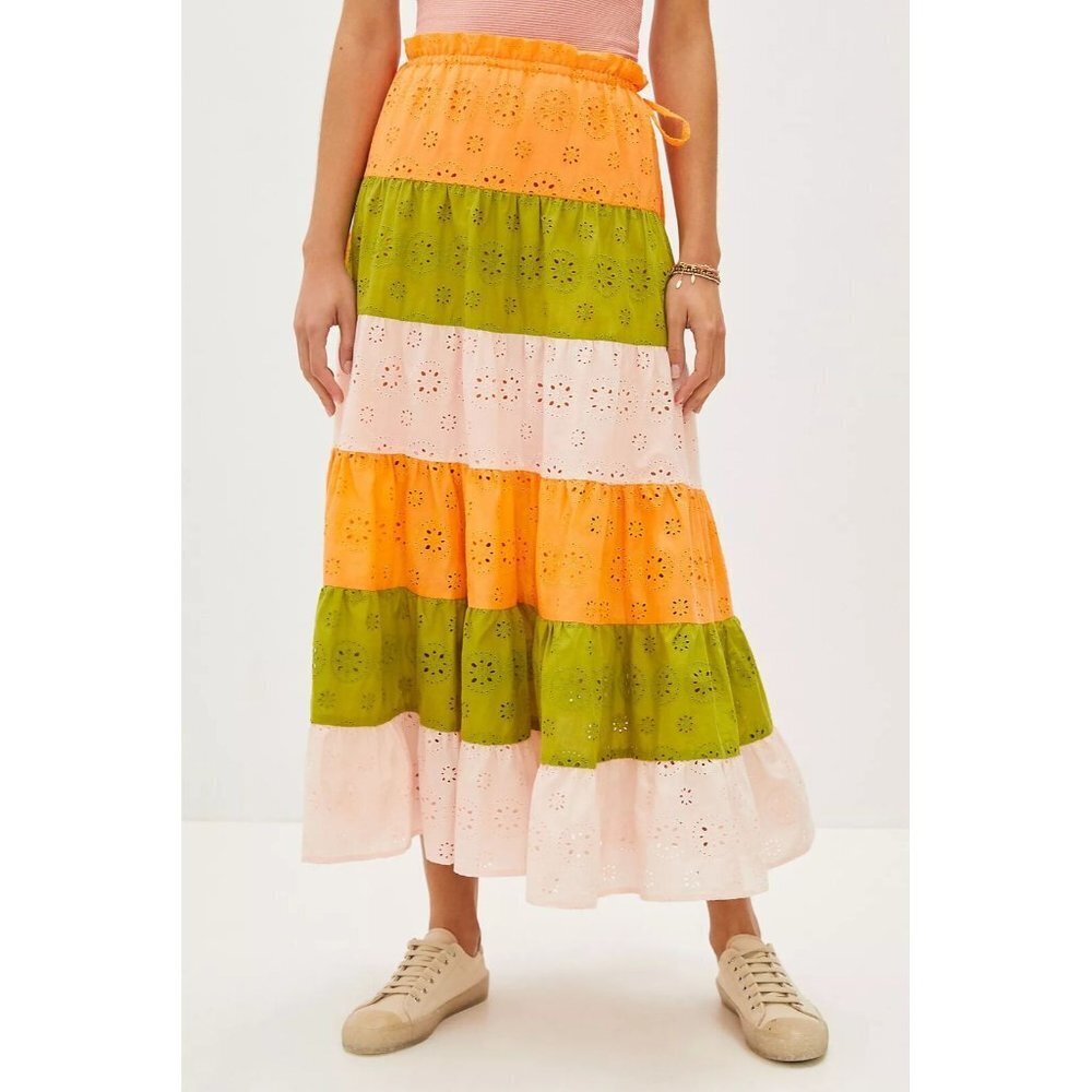Anthropologie x Hutch Embroidered Fantine Eyelet Maxi Skirt L